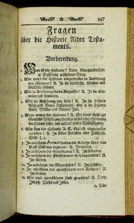 Fragen über die Historie Alten Testaments.