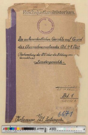 Vorbereitung der VO über die Bildung von Sondergerichten: Bd. 3