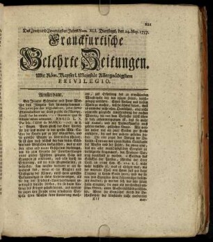 Num. XLI. Dienstags, den 24. May. 1757 - Num. L. Freytags, den 24. Jun. 1757.