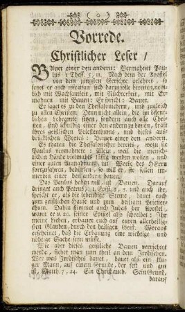 Vorrede. Christlicher Leser ...
