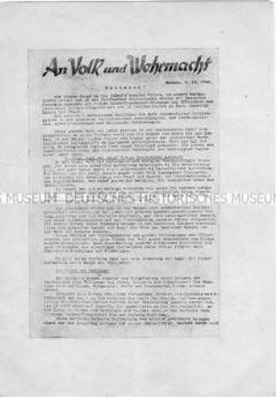 Sowjetisches Abwurf-Flugschrift mit einem Aufruf kriegsgefangener deutscher Offiziere zur Beendigung des Krieges