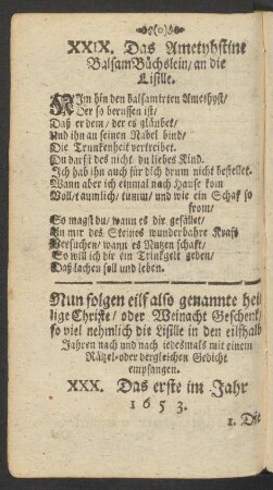 XXIX. Das Amethystine BalsamBüchslein/ an die Lisille