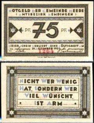 Heede 75 Pfennig, Notgeldserie