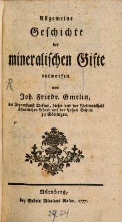 Allgemeine Geschichte der mineralogischen Gifte