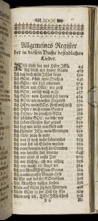 Allgemeines Register der in diesem Buche befindlichen Lieder.