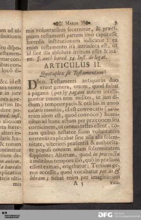 Articulus II. Quotuplex sit Testamentum?