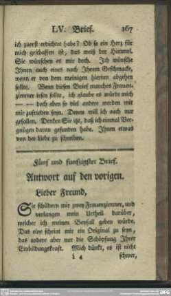 Fünf und funfzigster Brief. Anwort auf den vorigen. Lieber Freund, ...