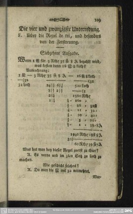 Die vier und zwanzigste Unterredung. F. Ueber die Regel de tri, und besonders von der Zerstreuung
