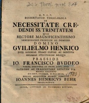 Dissertatio Theologica De Necessitate Credendi SS. Trinitatem