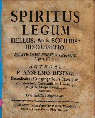 Spiritus Legum Bellus, An & Solidus? Disquisitio