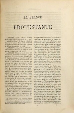 La France protestante, 1. Abadier - Bazire