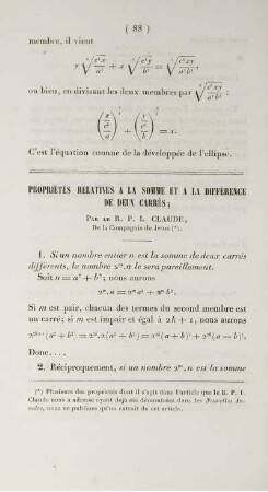 Propriétés relatives a la somme et a la différence de deux carrés.
