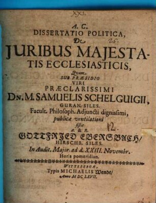 Dissertatio Politica, De Iuribus Maiestatis Ecclesiasticis