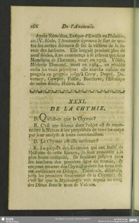 XXXI. De La Chymie