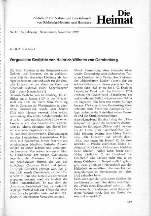 Vergessene Gedichte von Heinrich Wilhelm von Gerstenberg