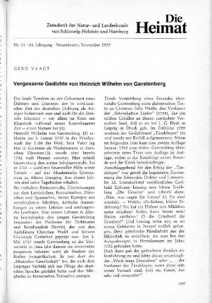 Vergessene Gedichte von Heinrich Wilhelm von Gerstenberg