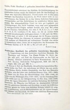 449-451 [Rezension] Triebs, Franz, Praktisches Handbuch des geltenden kanonischen Eherechts in Vergleichung mit dem deutschen staatlichen Eherecht
