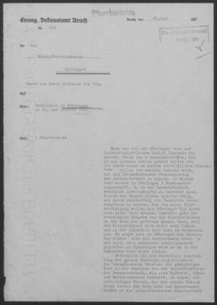 Böhringen: Visitationsbericht mit Pfarrbericht 1960