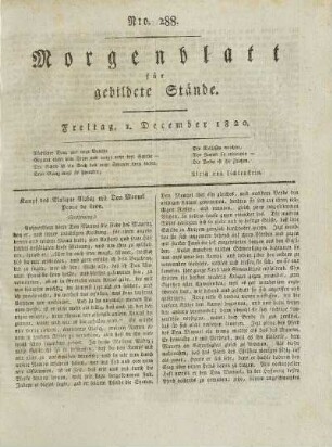 Nro. 288. Freitag, 1. Dezember 1820. - Nro. 293. Donnerstag, 7. Dezember 1820.