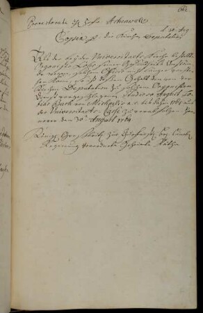 Anstellung des Studierenden Bach als Organist in der Universitätskirche vom Michaelistag 1764 bis zum Michaelistag 1766.