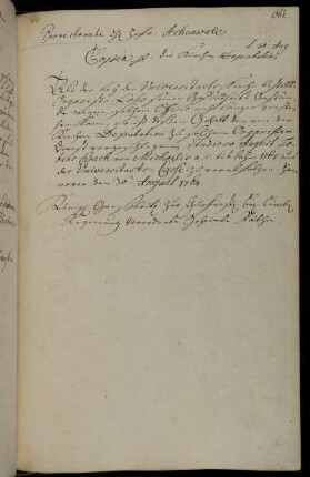 Anstellung des Studierenden Bach als Organist in der Universitätskirche vom Michaelistag 1764 bis zum Michaelistag 1766.