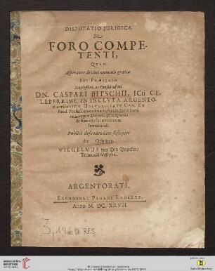 Disputatio Juridica. De Foro Competenti