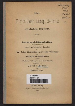 Eine Diphtheritisepidemie im Jahre 1878/79