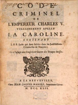 Code criminel de l'Empereur Charles V.