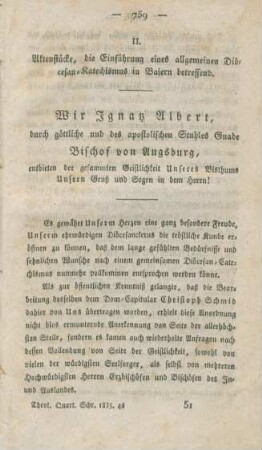 759-766 Aktenstücke, die Einführung des allgemeinen Diöcesan-Katechismus in Baiern betreffend