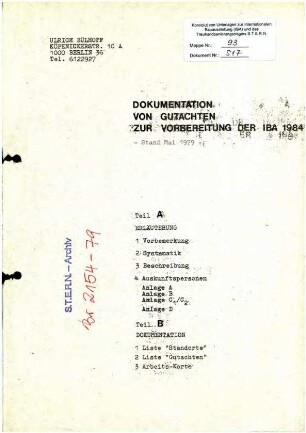 Bericht: Dokumentation von Gutachten zur IBA 1984
