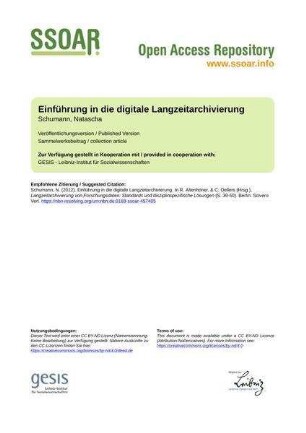 Einführung in die digitale Langzeitarchivierung