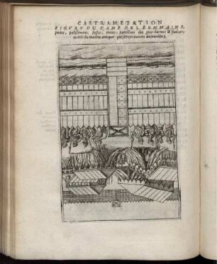 Figure Du Camp Des Rommains, portes, palissement, fosses, tentes, pavillons des gens-darmes & soudars, retirés du marbre antique: qui sevoyt encores aujourdhuy