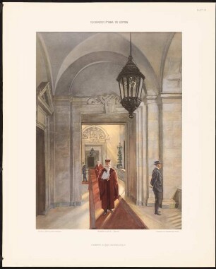 Reichsgericht, Leipzig: Korridor an der Großen Halle, perspektivische Ansicht (aus: Der Reichsgerichtsbau zu Leipzig, Leipzig o.J.)