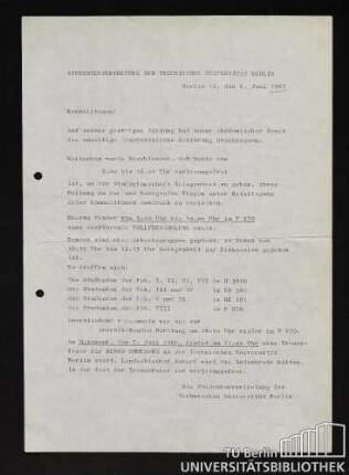 Informationen zu Veranstaltungen an der TU Berlin nach dem gewaltsamen Tod von Benno Ohnesorg