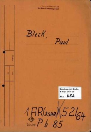 Personenheft Paul Bleck (*04.10.1902), Polizeiinspektor