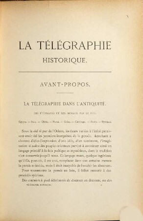 La télégraphie historique : depuis les temps les plus reculés jusqu'à nos jours