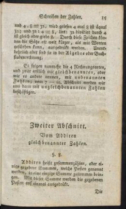 Zweiter Abschnitt. Vom Addiren gleichbenannter Zahlen