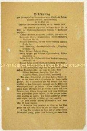 Flugblatt der Zentrumspartei zum Verfahren der Wahl zur Nationalversammlung 1919