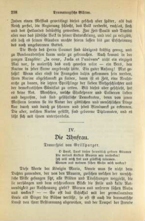IV. Die Ahnfrau. Trauerspiel von Grillparzer