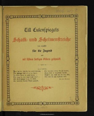 Till Eulenspiegels Schalk- und Schelmenstreiche : neu erzählt für die Jugend und mit schönen farbigen Bildern geschmückt
