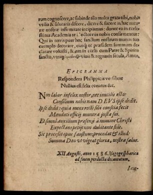 Epigramma Respondens Philippicis versibus ...