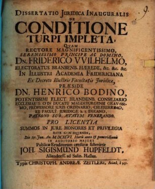 Diss. iur. inaug. de conditione turpi impleta