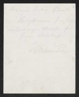Brief von Hannes M. Avenarius an Gerhart Hauptmann