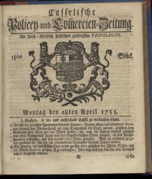 18tes Stueck, Montag den 28ten April 1755