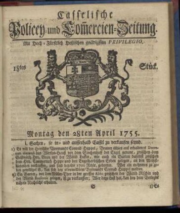 18tes Stueck, Montag den 28ten April 1755