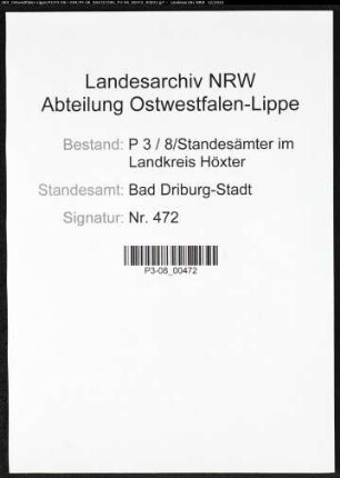 Sterberegister Standesamt Bad Driburg-Stadt