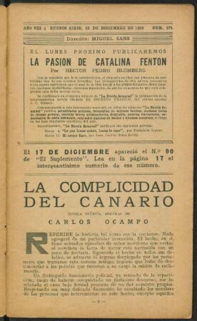 1924008371: La complicidad del canario : novela inédita