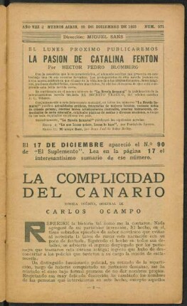1924008371: La complicidad del canario : novela inédita