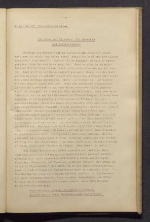 9. Lehrbrief. Das bewusste Leben. Die Verantwortlichkeit für Gedanken und Vorstellungen.