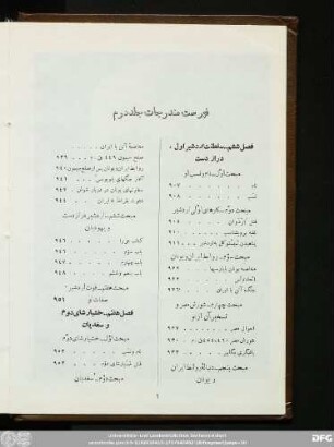 فهرست مندرجات جلد دوم